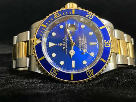 gold and blue rolex watch|rolex blue and gold submariner.